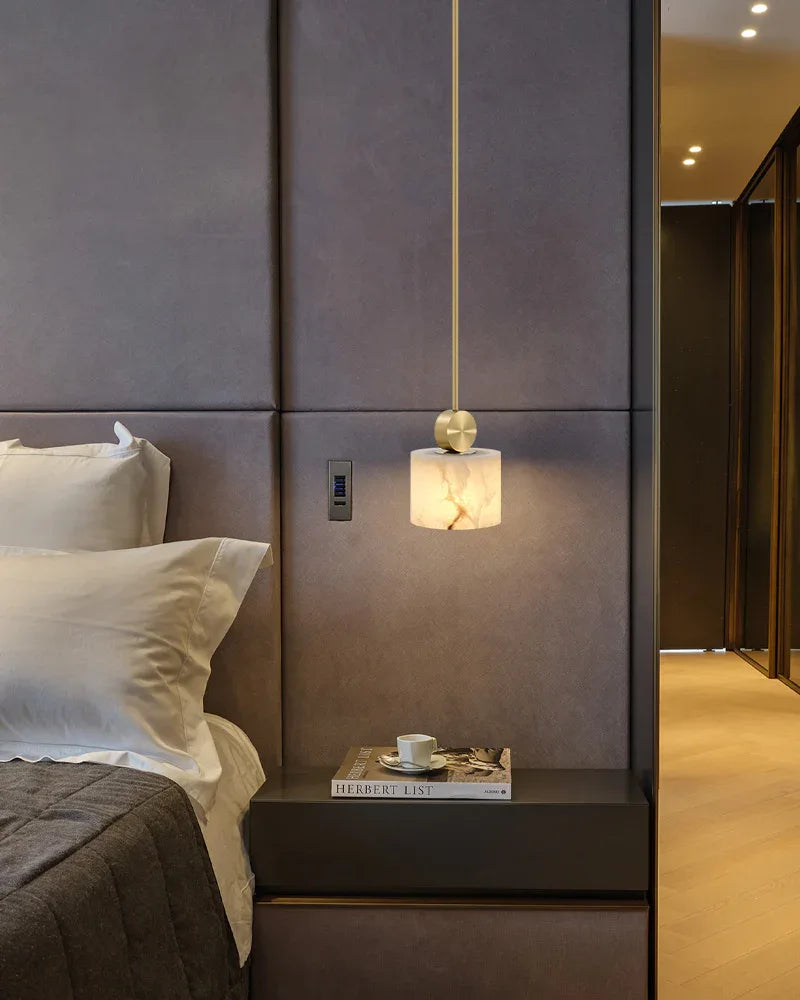 Elegant Adjustable Cable Brass/Black Alabaster Round Pendant Lamps for Dining room Modern Pendant lamp