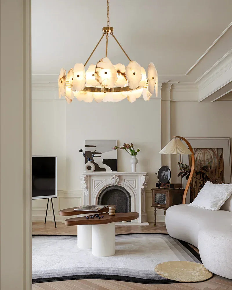 Luxury Irregular White Alabaster Round Chandelier Wide 60/80/100/120CM Brass Frame American Vintage chandelier lamp