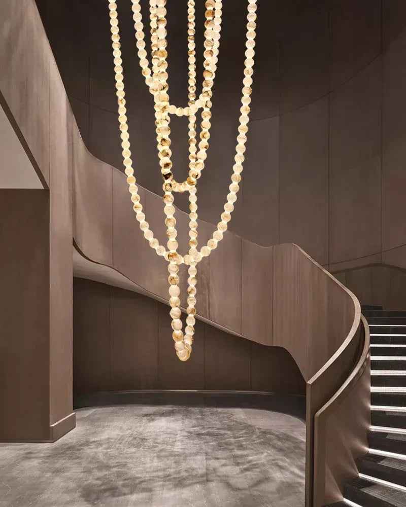LightsStory Series Ethereal Chandelier | Cluster Alabaster Globes Natural stone and seamless brass, Seamless Brass finish for Entryways and dining rooms Modern Pendant lamp