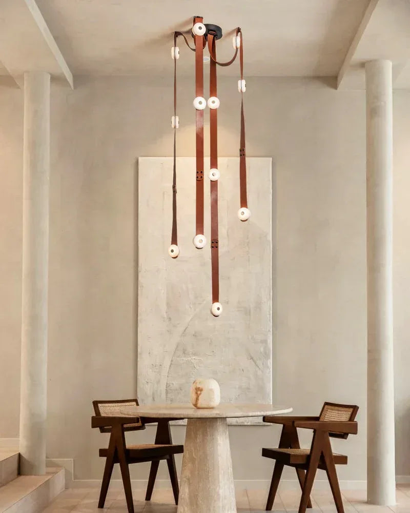 LED Module Snaps Alabaster Pug in Pendant Lighting with Extension Leather Straps Modern Pendant lamp