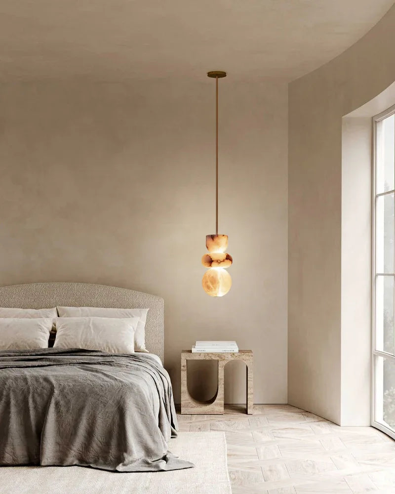 Modern Handcrafted Spanish Stone Warm White Alabaster Pendant Chain Lighting Modern Pendant lamp