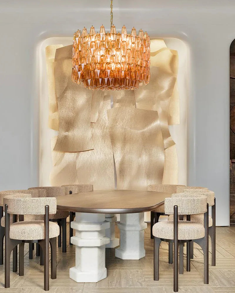 Murano Hand-Blown Glass Round Chandelier Wide 28" for Dining Room and Living Room Luxury Modern Chandelier