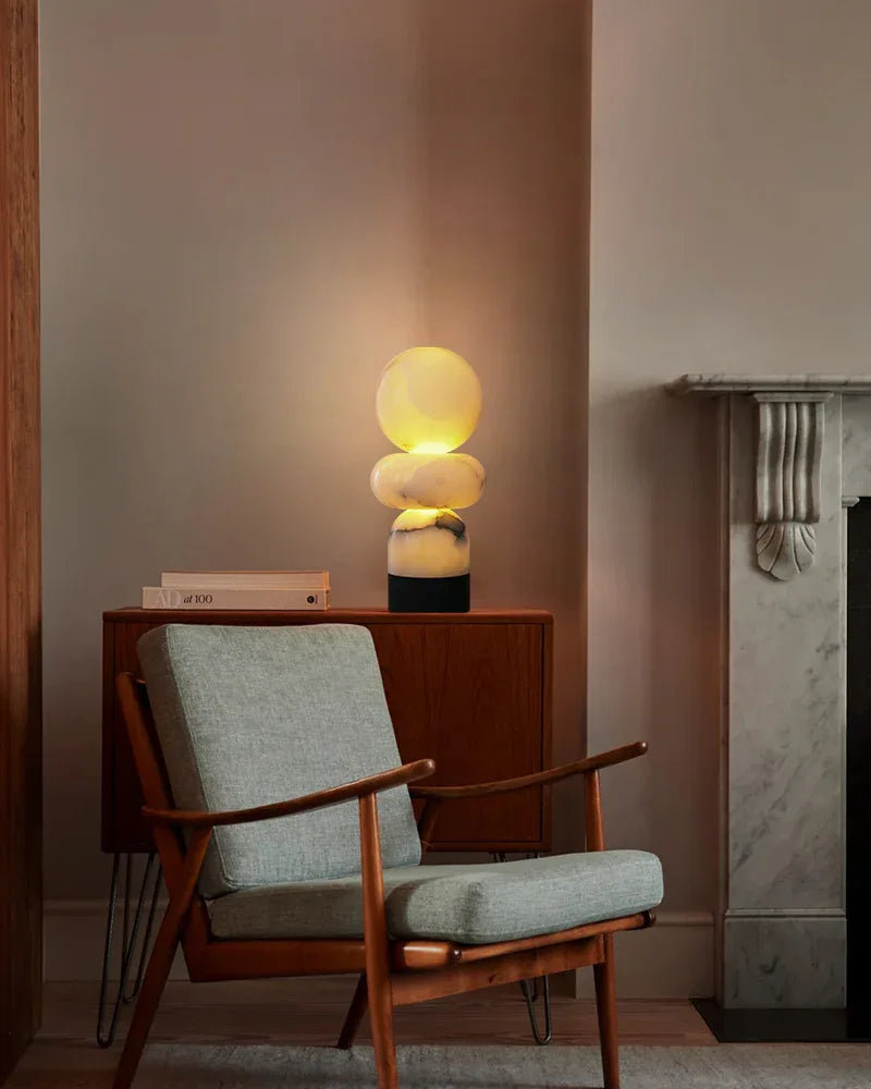 Antique White Alabaster Table Lamp Wide 8" in Brass & Bronze Base Finish Vintage Simple Table Lamp