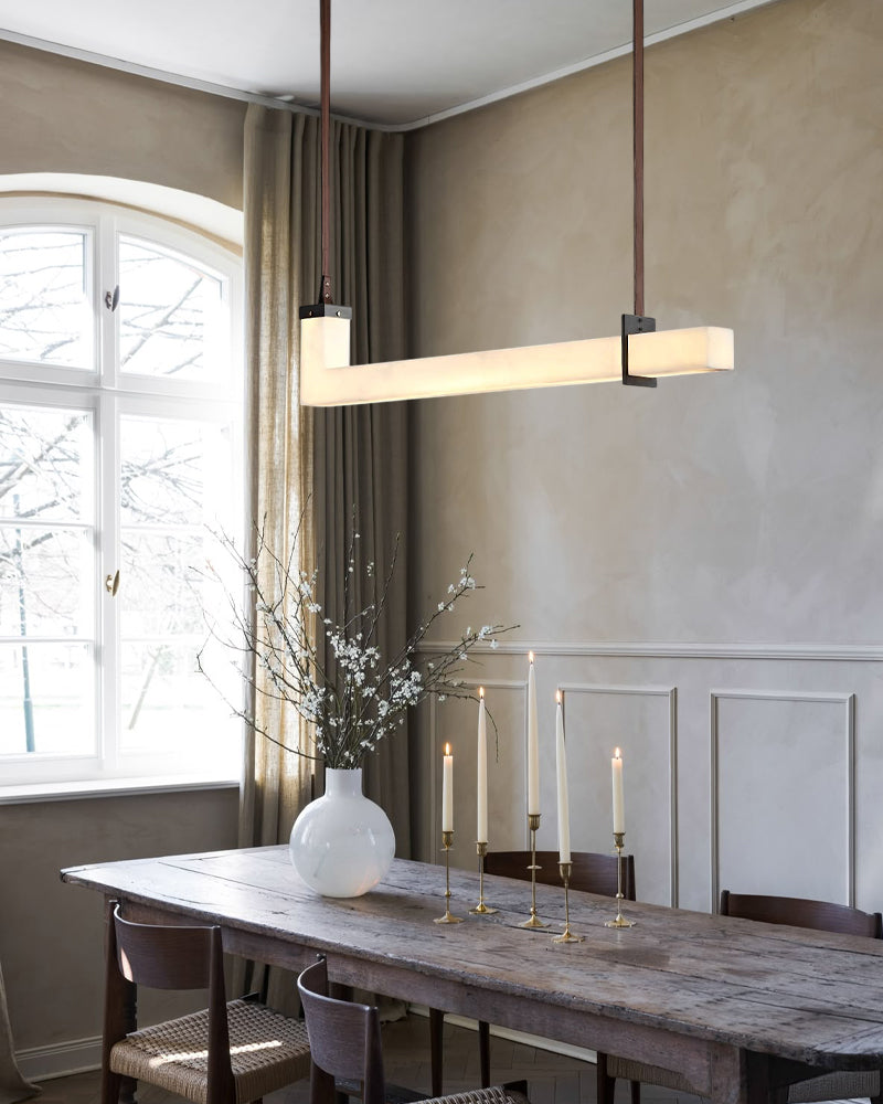Linear Long Leather Alabaster Pendant Lights