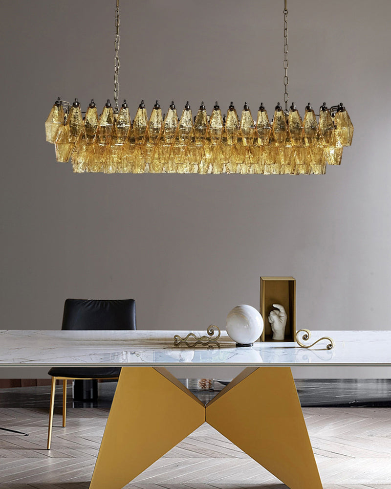 Unique Murano Poliedri Pink Glass Chandelier in Aged Brass Aluminum Chain