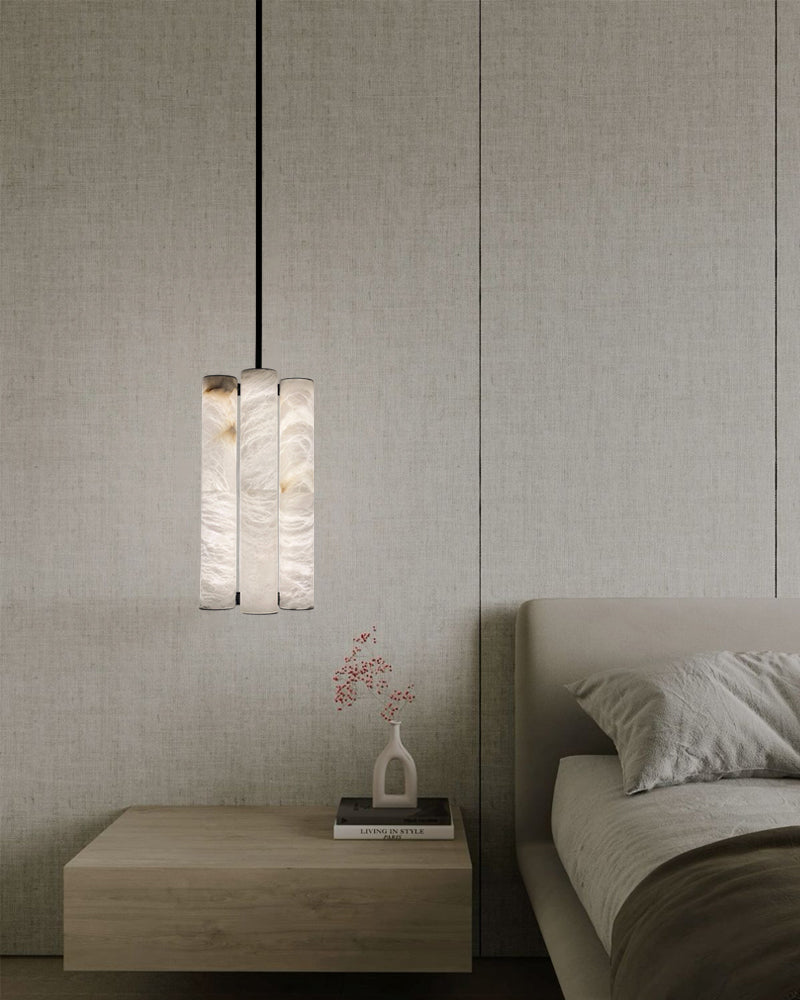 Callisto Horizontal Lighting LED Minimalist Linear Strip Alabaster Pendant Lamp for Dining Table