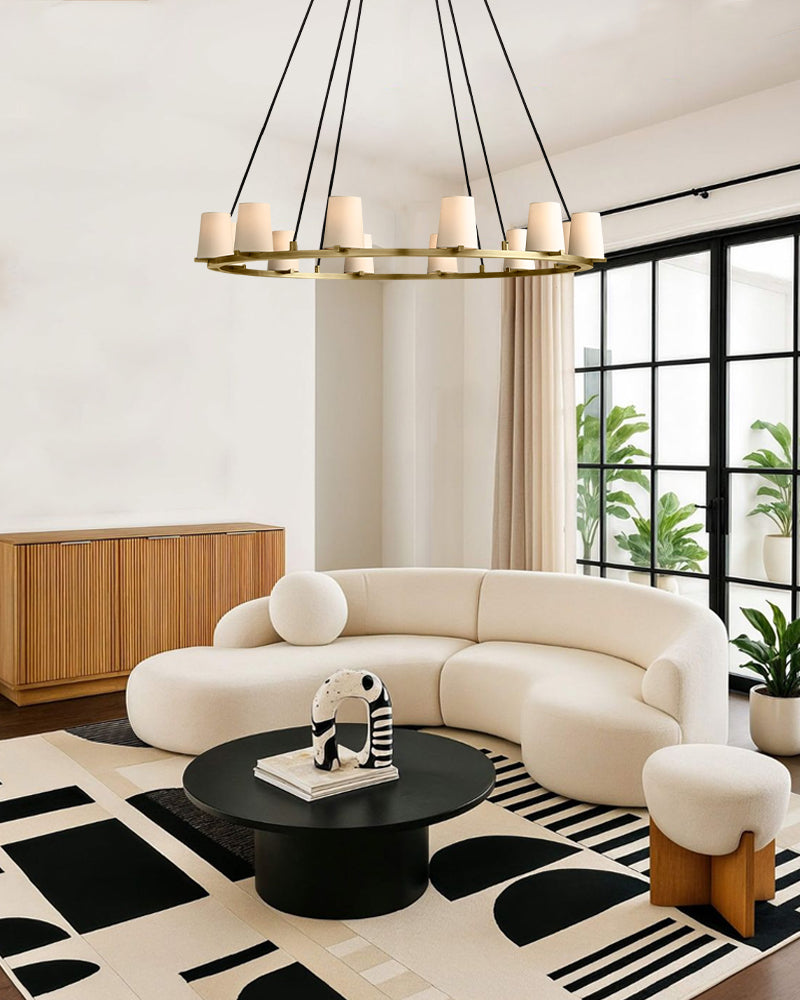 Pauillac Frabic Shade Round Chandelier 36" 48" 60" Lacquered Burnished Brass/Black American chandelier