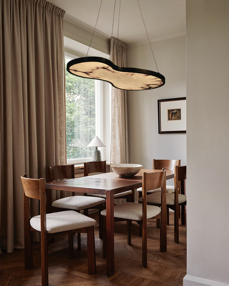 Alabaster Fabula Organic Cloud Panel Geometric Pendant Light Chandelier - Natural Spanish Alabaster Panel, Serene Black Trim - Kitchen Islands & Dining Rooms