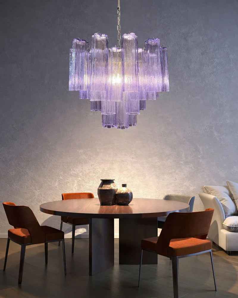 Cortina Series Cascading Chandelier | Multi-tiered Fluted Glass Handcrafted Fluted Murano-Inspired Glass, Satin Brass for Grand Entrances and Dining Rooms American chandelier