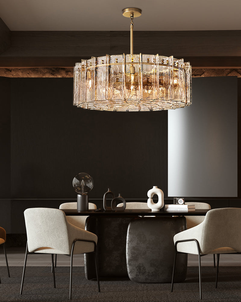 Four-layer Vintage Crystal Matrix Chandelier in brass with transparent/smoke grey glass