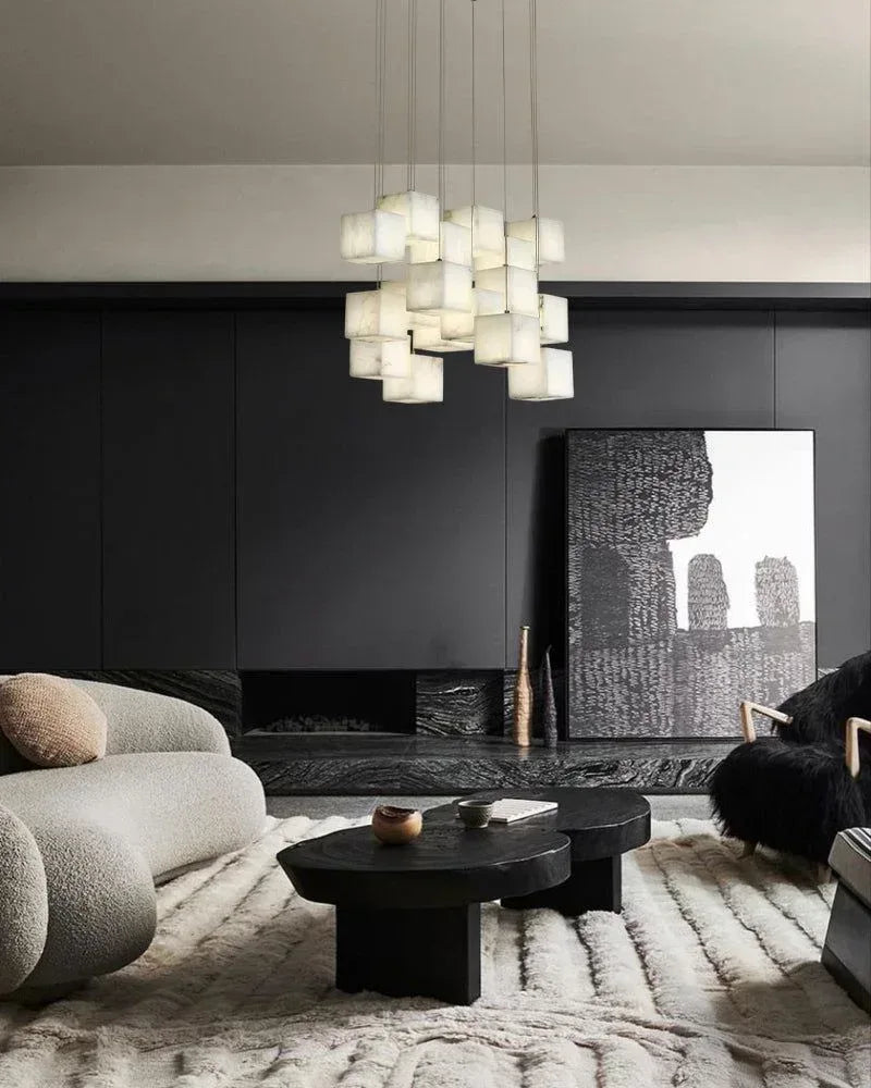 36 lights Cluster Hanging Lighting Cube Alabaster Shade Large Chandelier for lobby Modern Pendant lamp