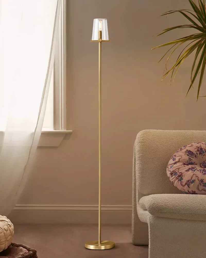 Lacquered Brass/Black Pauillac Round Clear Glass High Standing Floor Lamp 59" High American chandelier