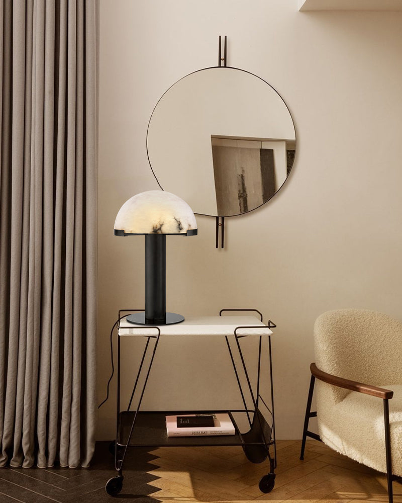 LightsStory Series Geometric Table Lamp | Dome Alabaster Shade Hand-carved natural alabaster with metal base, Burnished Brass or Black finish for Home offices, bedside tables, and workspaces Modern Table lamp