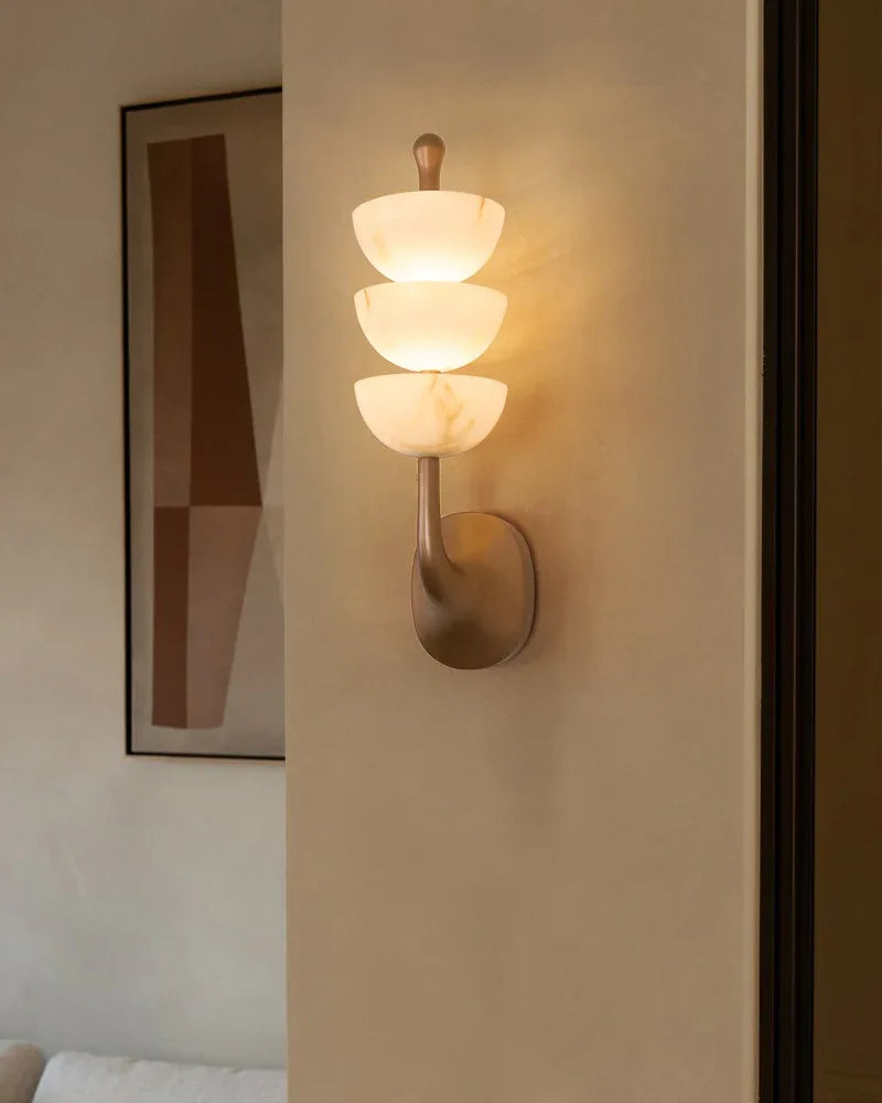 Modern Triple Alabaster Brass Stone Semi-Oval Wall Sconces 6in 15W Flush Mounted Wall Sconce Lamp