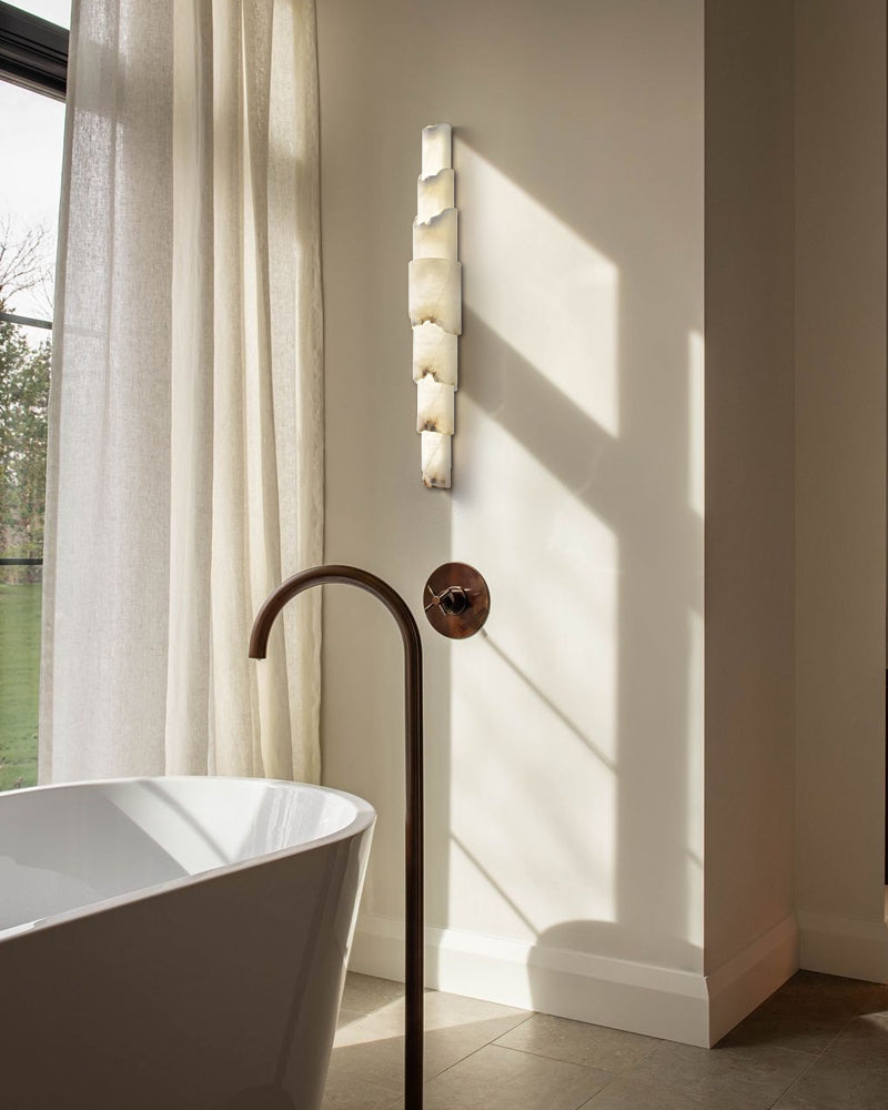 Long Cylinder 5 Layers Flush Mount White Alabaster Shade Wall Sconces 36" of Height