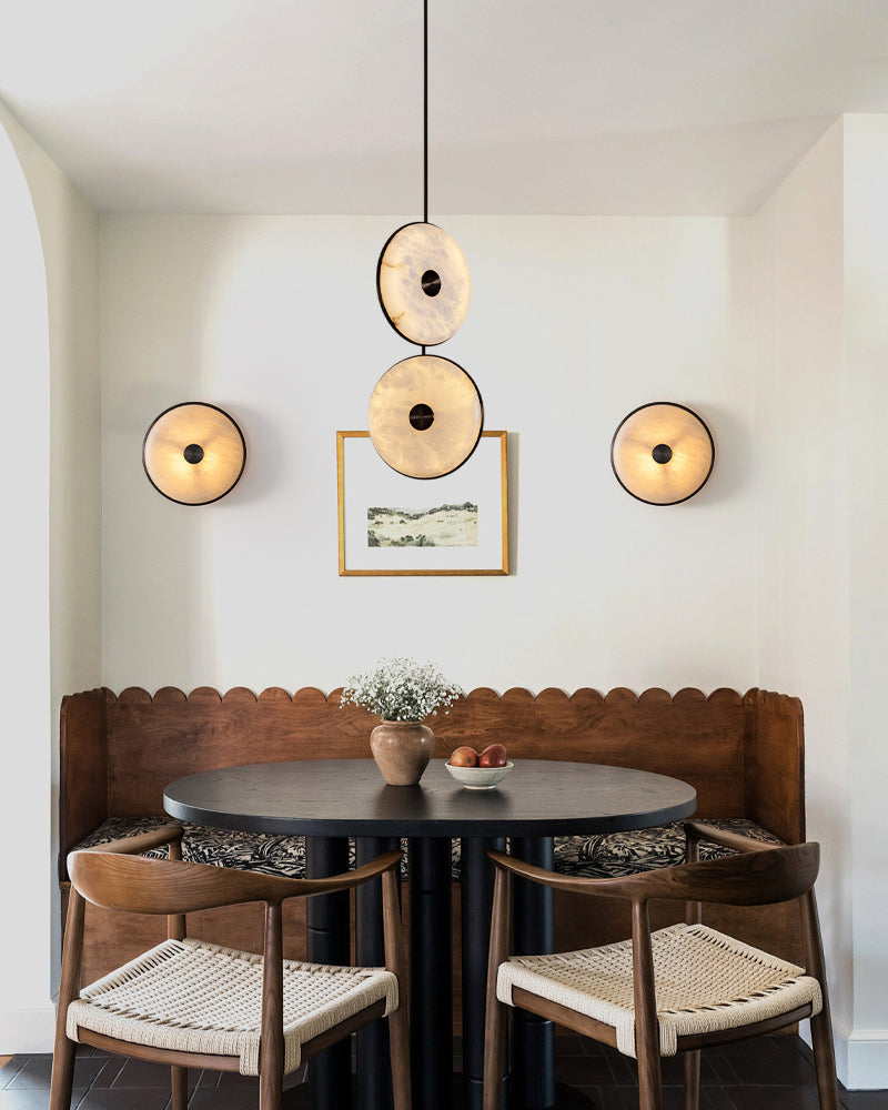 Lausanne Series Alabaster Wall Sconces | Nature Texture Round Sconces for Bathroom Bedroom Flush Mounted Wall Sconce Lamp