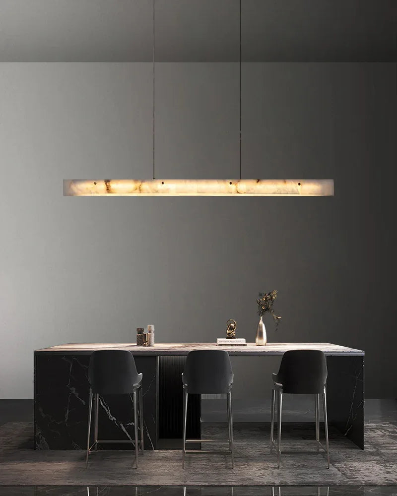 Scandinavian Natural Marble Long Strip Linear Pendant Light for Kitchen Island living room Modern Pendant lamp