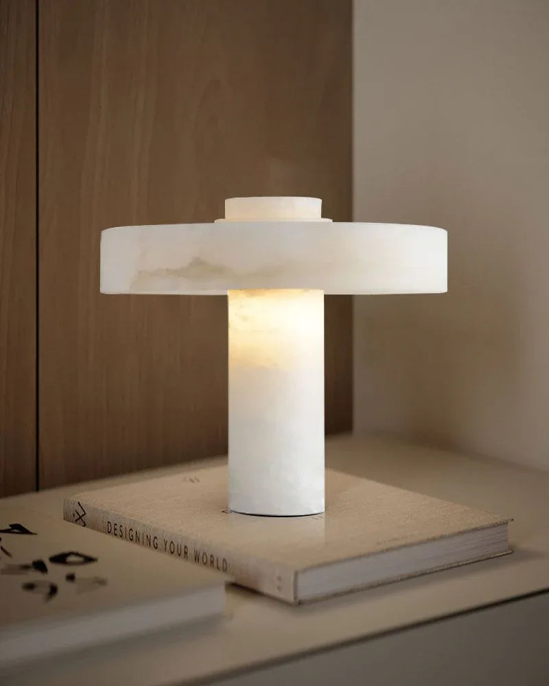 Modern Small Round Table Beside Lamps With Alabaster Shade Wide 15" Vintage Simple Table Lamp