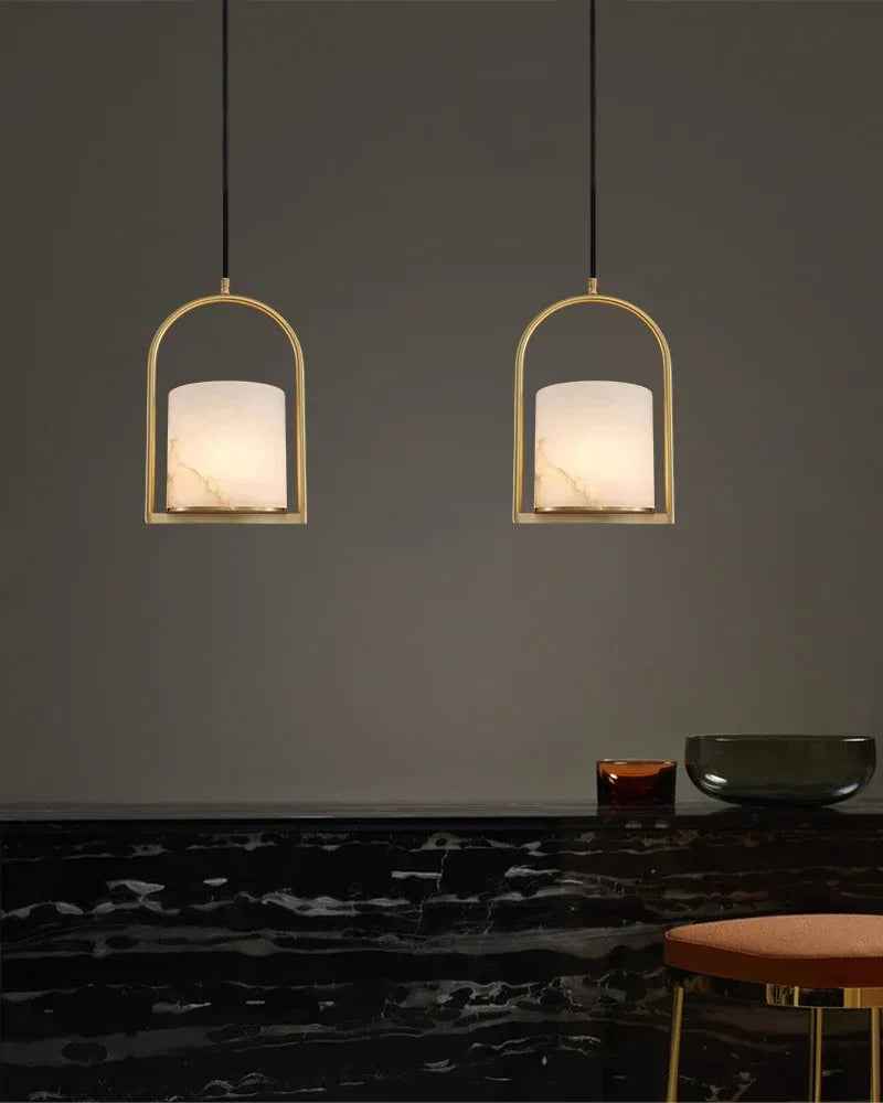 LightsStory Series Geometric Pendant Light | Cluster Dome Carved Organic Alabaster and Geometric Brass, Matte Black and Brass Edges for Kitchen Islands and Entryways Modern Pendant lamp