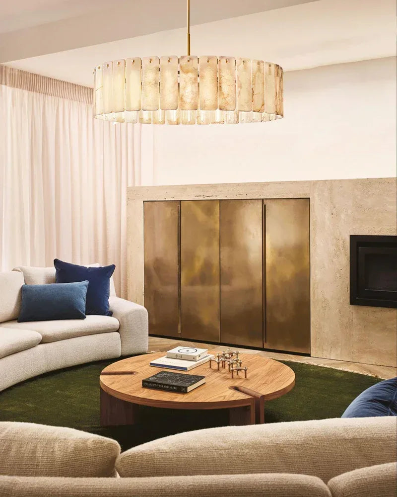 Lacquered Burnished Brass/Black Rectangular Calamette Alabaster Lighting Collection 59" 71" American chandelier