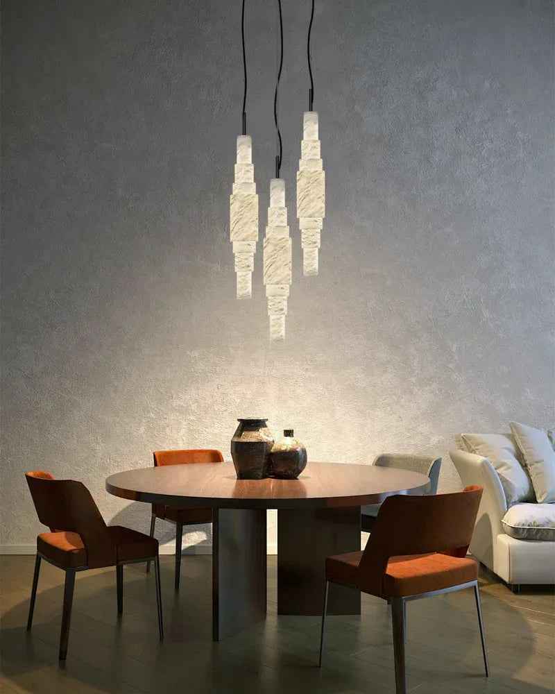LightsStory Series Ethereal Pendant Light | Dual-Cascade Natural Alabaster Stone, Natural Stone Texture for Dining rooms, living spaces, and entryways Vintage Simple Pendant Lamp