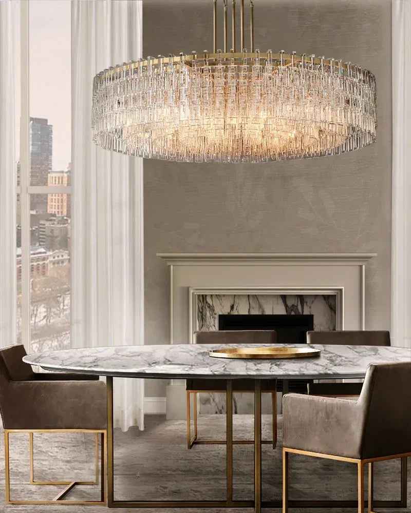 Brass/Black Stainless-steel Round Crystal Marignan Chandelier Wide 36" 48" 60" American chandelier