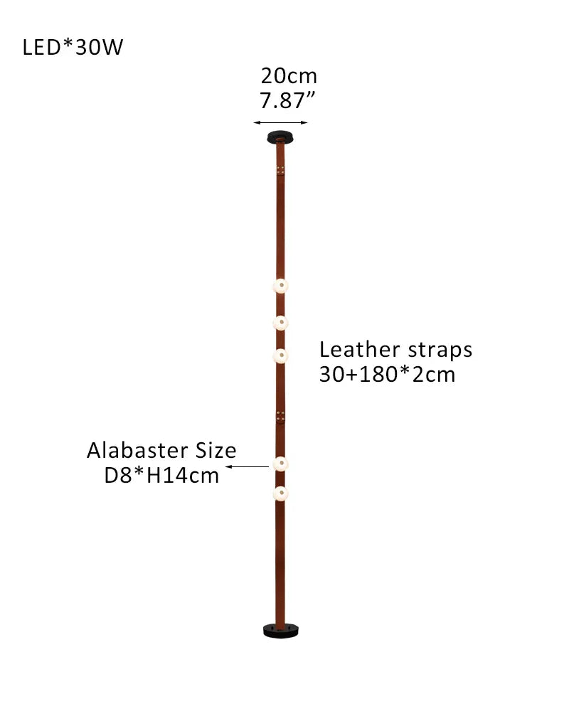 Hubbardton Forge Snaps Small LED Floor-to-Ceiling Light in Brown Leather Finished 5-light-30+180X2cm Belt-B White Alabaster + Brown Leather American standing floor lamp
