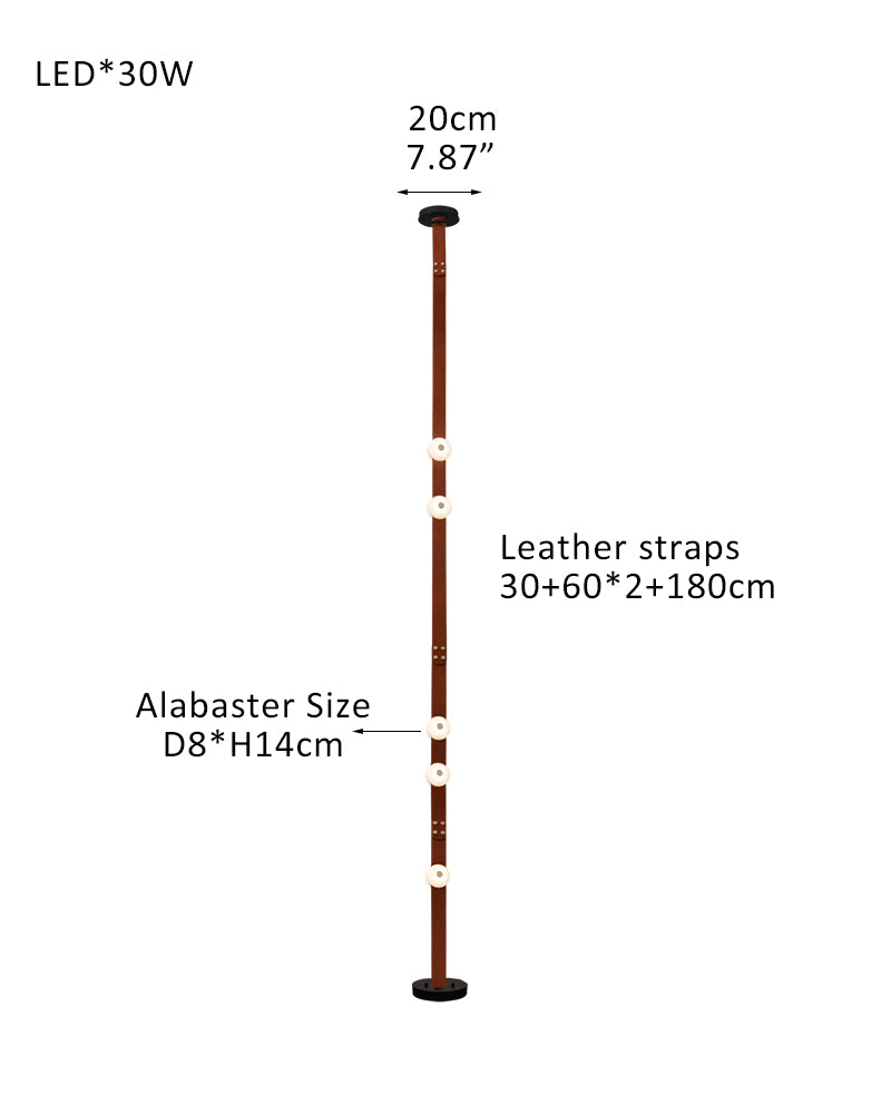 Hubbardton Forge Snaps Small LED Floor-to-Ceiling Light in Brown Leather Finished