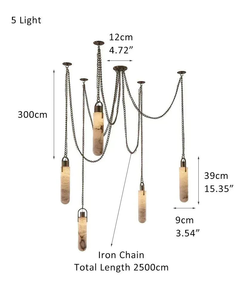 Unique & Modern Multi-Drop Alabaster Pendant Light in aged brass chain 150cm 5 light-D9*H39CM D3.54*H15.36" White + Brass Vintage Simple Pendant Lamp