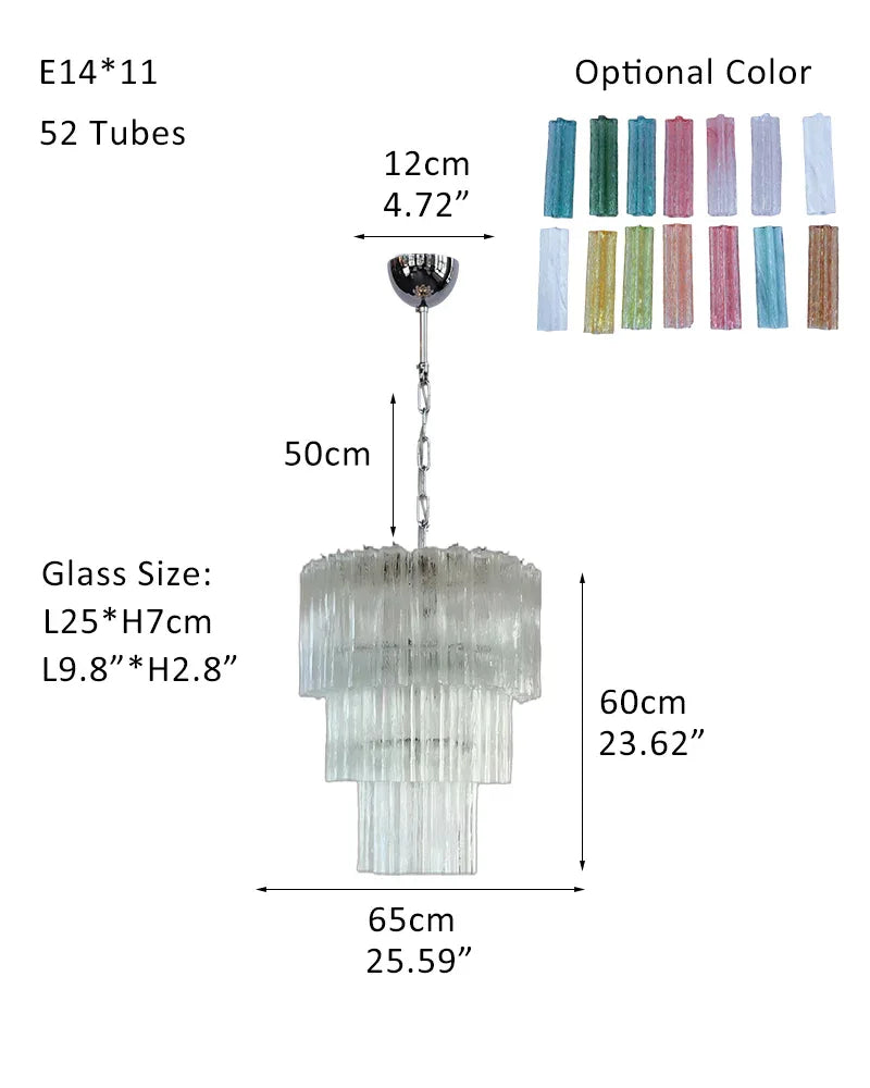 Classic Murano Transparent Glass Tube Chandelier Brushed Gold & Chrome Frame P-D65*H60CM D26"*H23.6"(52 tubes) Transparent Glass + Silver Frame American chandelier