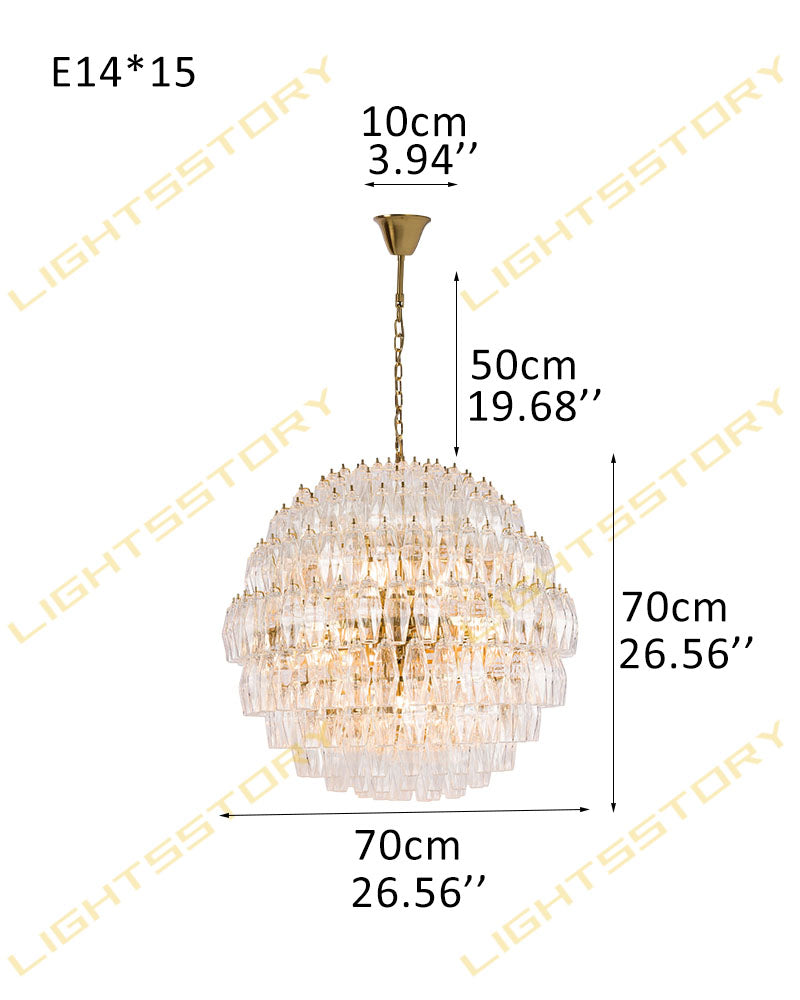 Murano Hand-Blown Glass Round Chandelier Wide 28" for Dining Room and Living Room