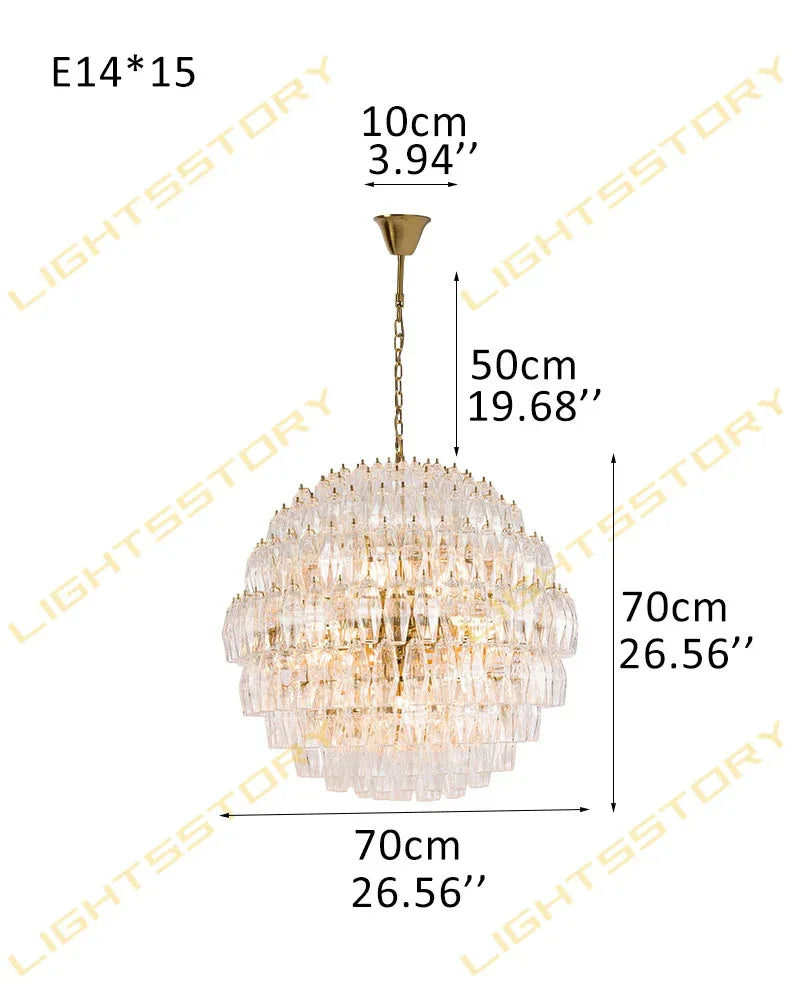 Murano Hand-Blown Glass Round Chandelier Wide 28" for Dining Room and Living Room 15 light-D70*H70CM D27.56"*H27.56" Clear Luxury Modern Chandelier