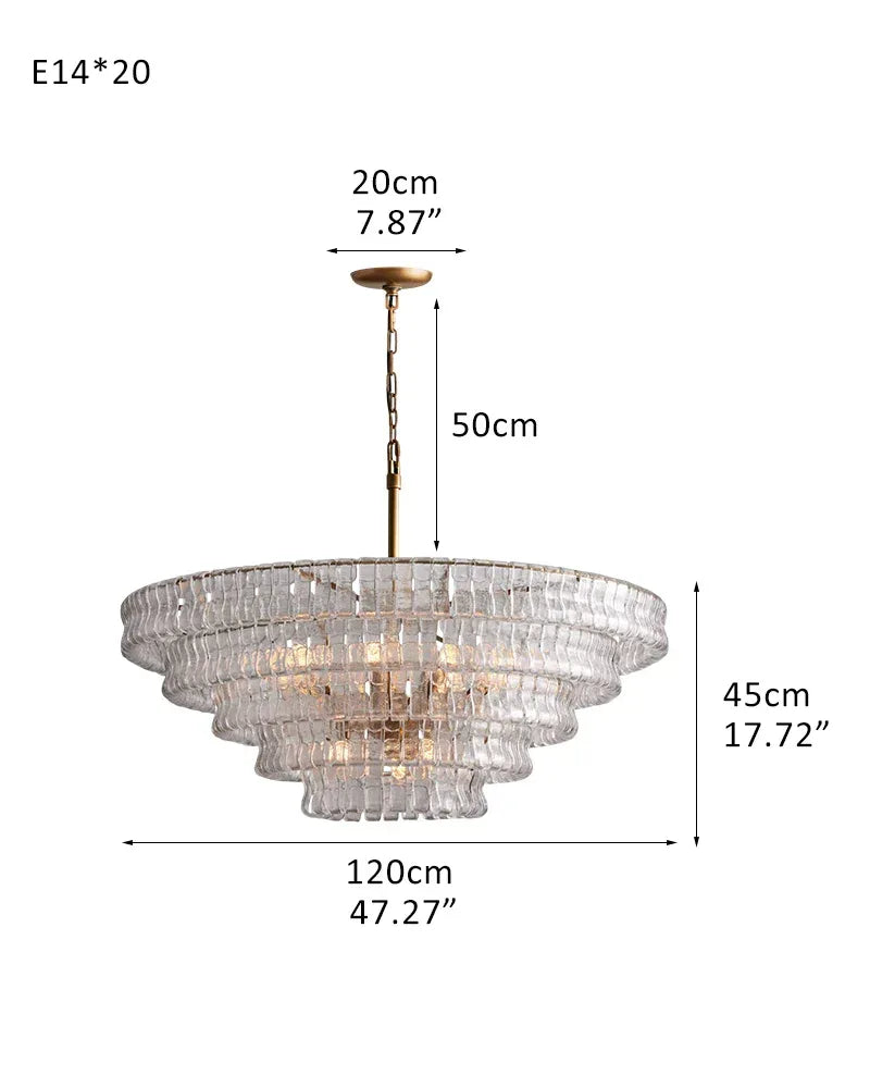 Ghiaccio 4-Tiered Glass Round Chandelier 36" in Brass/Black Aluminum Chain 5 tier-L120*H45CM L48"*H18"(E14*20) Brass + Transparent Glass American chandelier