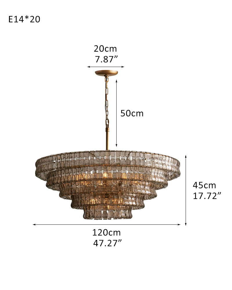 Ghiaccio Aluminum Chain E14 Tiered Round Chandelier 48" in Glass Transaparent /Smoke