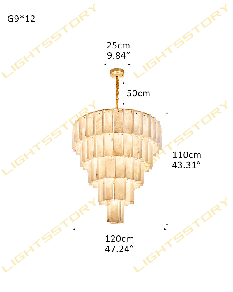 Linear Rectaggered Alabaster Panel Chandelier - Multi-layer Stone