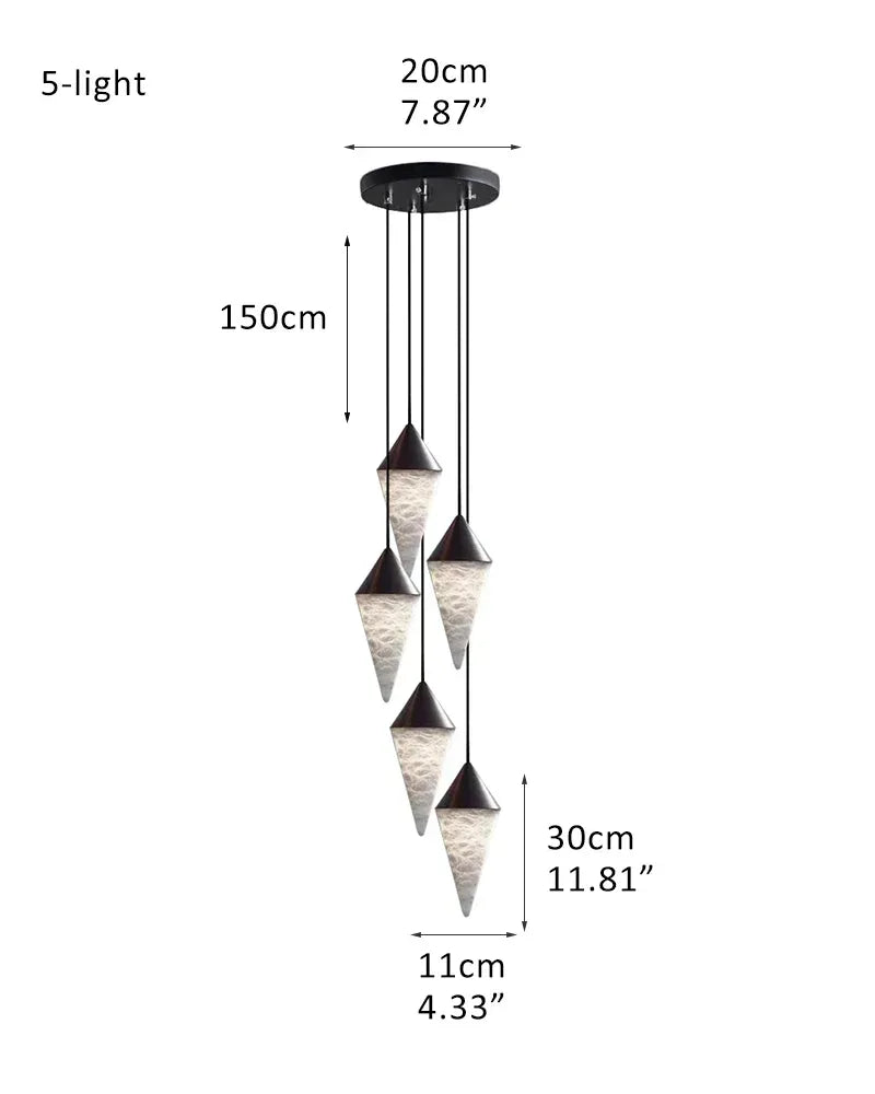 American Coastal Conical Cluster Alabaster Dome Ceiling Brass&Black Pendant Light 5-light-D11*H30CM D4.33"*H11.81" Black + White Modern Pendant lamp
