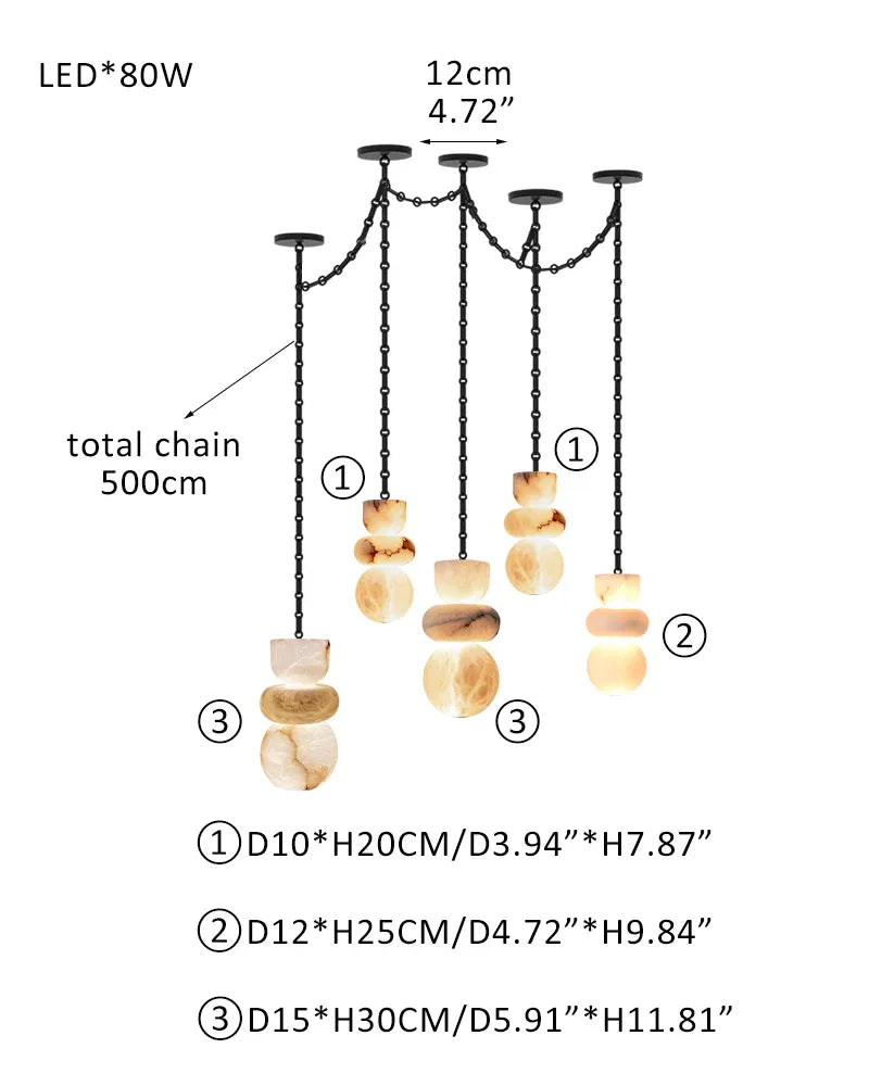7 lights 6" Wide Multi Light LED Pendant Light Fixtures white alabaster indoor lighting 5 light-D10*2+D12+D15*2CM D4"*2+D5"+D6"*2 Black Modern Pendant lamp