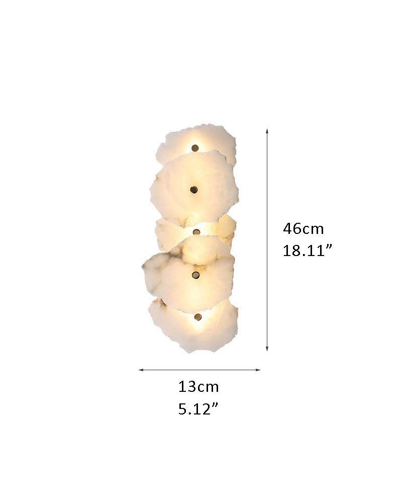 Three alabaster wall light fixture with soft LED glow, dimensions 46cm x 13cm.