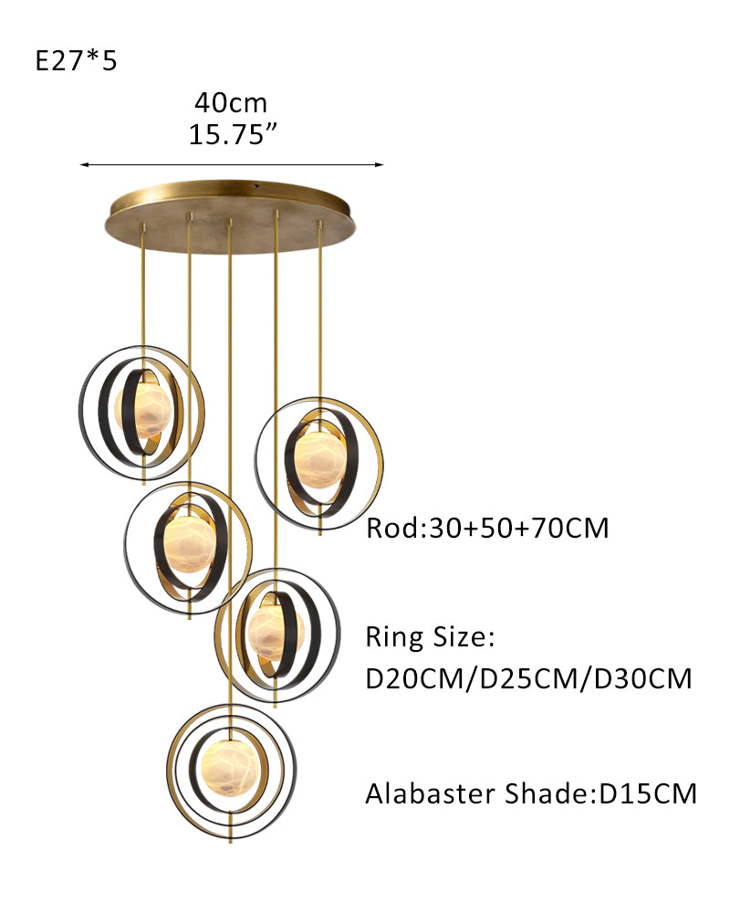 White Alabaster Round Ceiling Pendant Lamp - Gold & Bronze Rotatable Ring