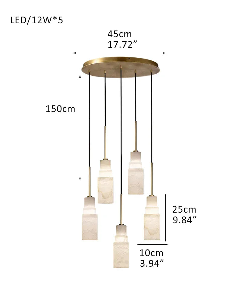 Antique aged Copper Long Hanging Cord Alabaster Pendant Lights over dining table 5-light-D10*H25CM D4"*H10"-Dome Brass + White Vintage Simple Hanging Lamp