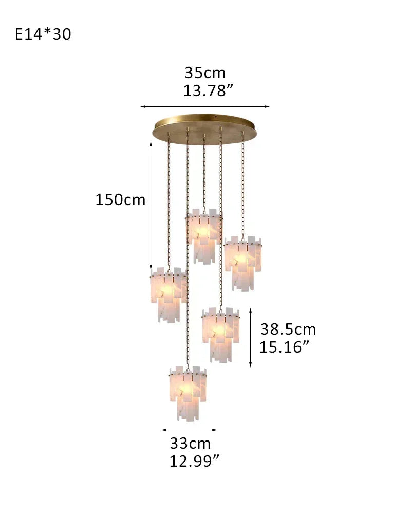 3/5/7-light Tired Alabaster marble Cluster Chandelier 13" with adjustable chain 5-light-D33*H38.5CM D12.99“*H15.16"-A Brass Luxury Modern Chandelier