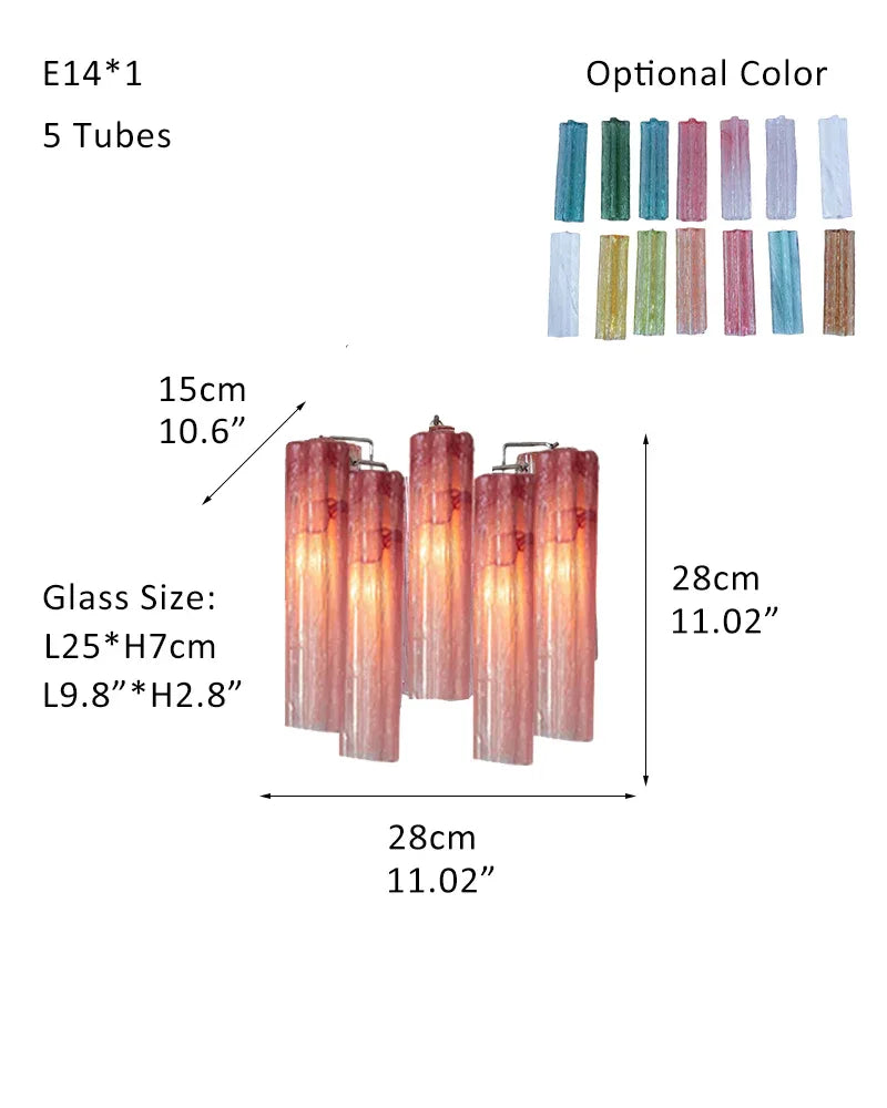 Italian Tronchi Luxury Large Multi-Tier Murano Pink Glass Tube Chandeliers W-D28*H28CM D11"*H11"(5 tubes) Pink + White & Silver American chandelier