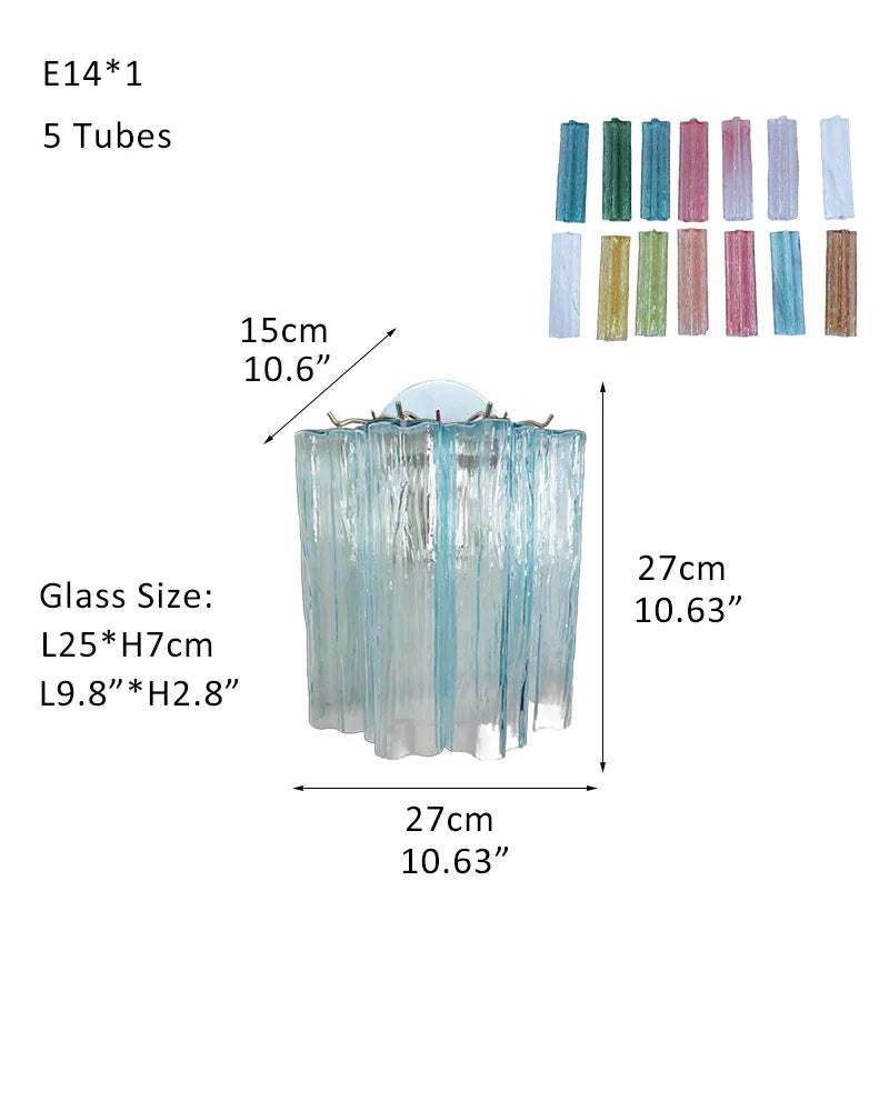 Elegant Murano Hand-blown Blue Glass Tube Multi-Tier Chandelier in Silver Frame W-D27*H27CM D10.6"*H10.6"(5 tubes) Blue Glass + Silver Frame American chandelier