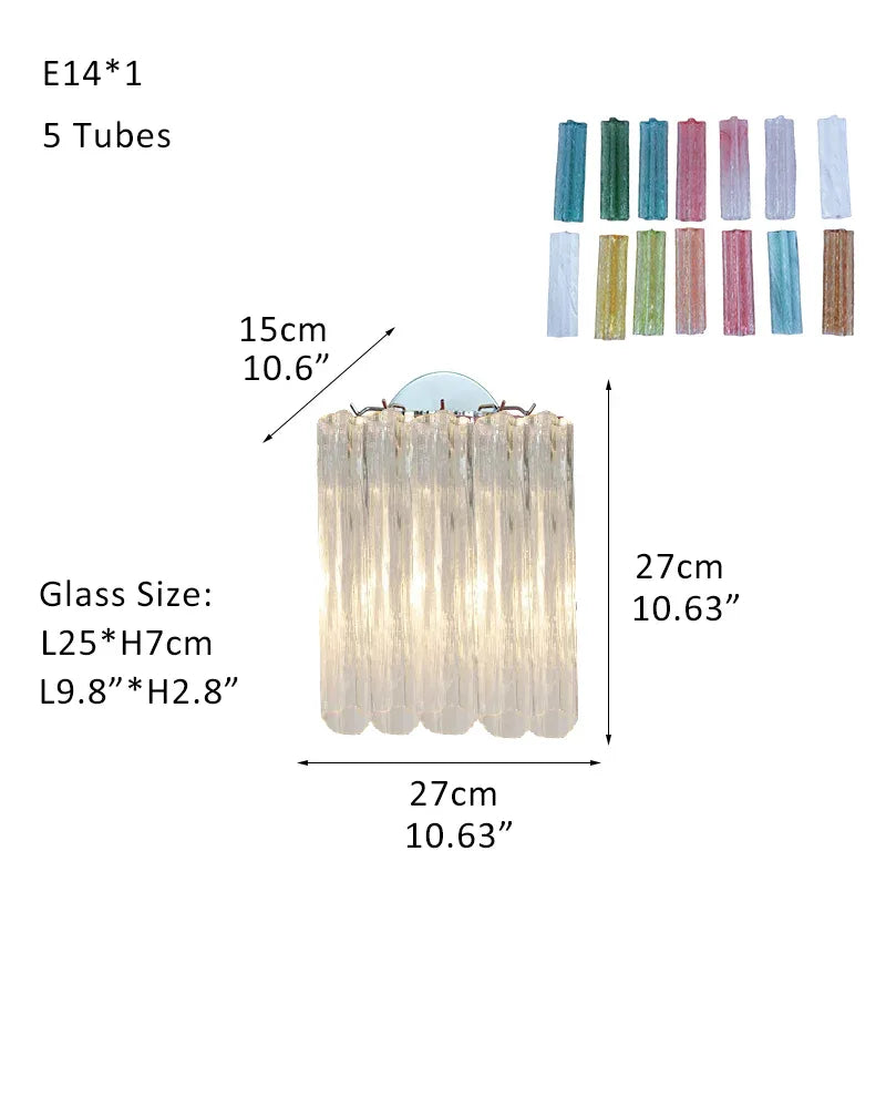 Classic Murano Transparent Glass Tube Chandelier Brushed Gold & Chrome Frame W-D27*H27CM D10.6"*H10.6"(5 tubes) Transparent Glass + Silver Frame American chandelier
