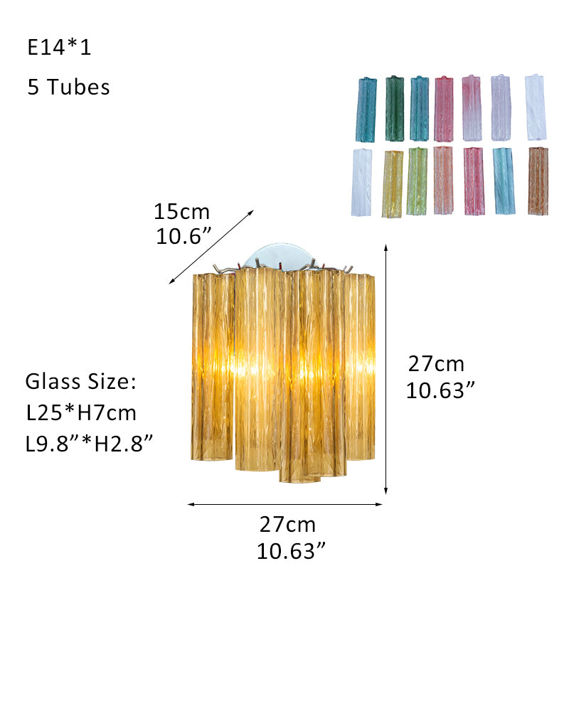 Fantastic Murano Amber Glass Tube Chandelier in Chrome & Golden Frame