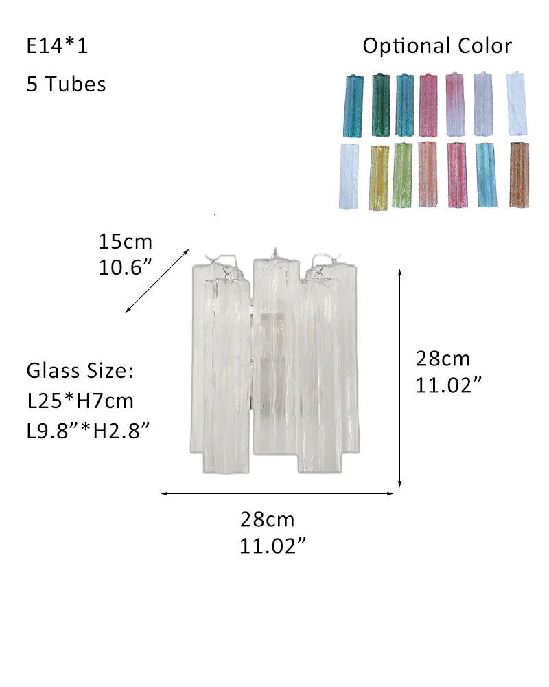 Classic Murano Transparent Glass Tube Chandelier Brushed Gold & Chrome Frame W-D28*H28CM D11"*H11"(5 tubes) Transparent Glass + Silver Frame American chandelier