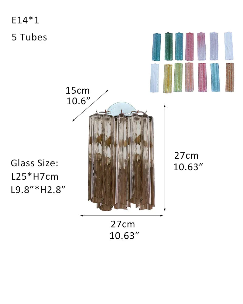 Luxury Tiered Smoked Glass Tube Murano Chandelier in Chrome Frame W-D27*H27CM D10.6"*H10.6"(5 tubes) Smoked Glass + Silver Frame American chandelier