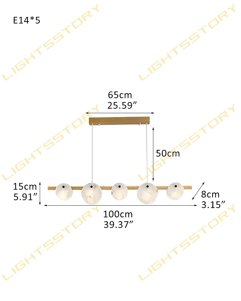 LightsStory Alabaster Statement Pendant Light - Linear Round Brass