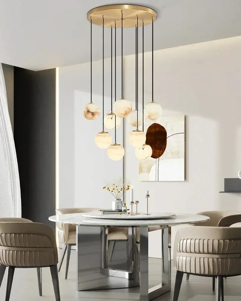 16-light Cluster Alabaster Globes Ceiling Staircase Pendant Lighting with adjustable cord Modern Pendant lamp