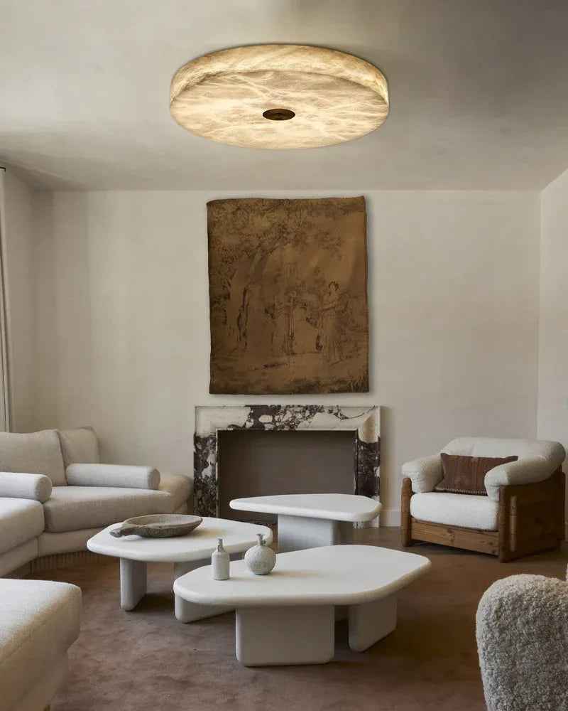 LightsStory Series Geometric Flush Mount Ceiling Light | Sculptural Snowflake Pattern Natural Gypsum Craftsmanship, Organic Matte Finish for Bedrooms, living areas, and entryways Modern Ceiling lamp